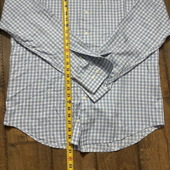 Peter Millar Men’s Blue Seaside Finish Long Sleeve Button Flag Logo Large - Picture 2 of 7